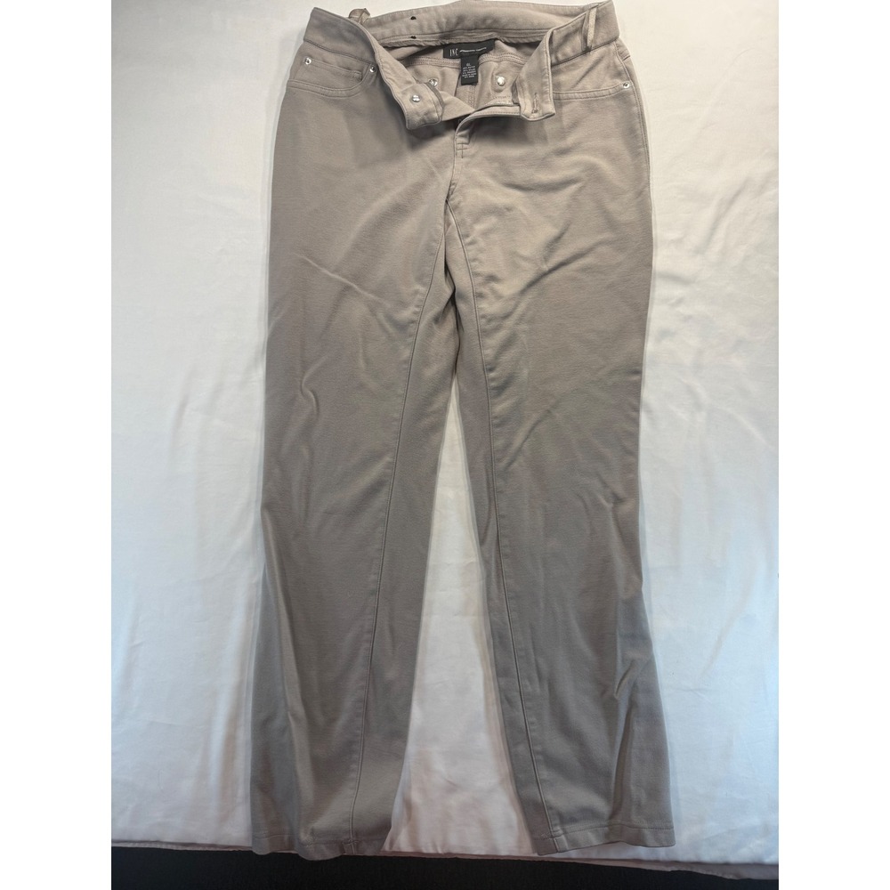 INC International Concepts Women 6L Taupe Gray Straight Leg Stretch Pants Rayon